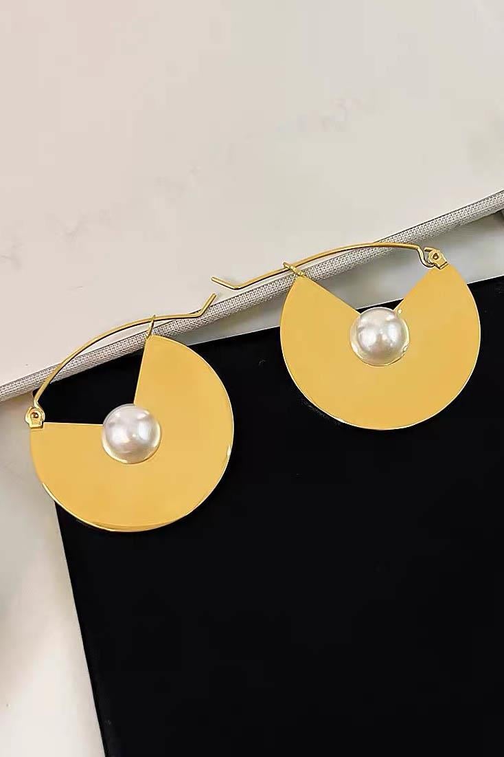 Altın Renk İnci Detaylı Çelik Küpe (Çift)