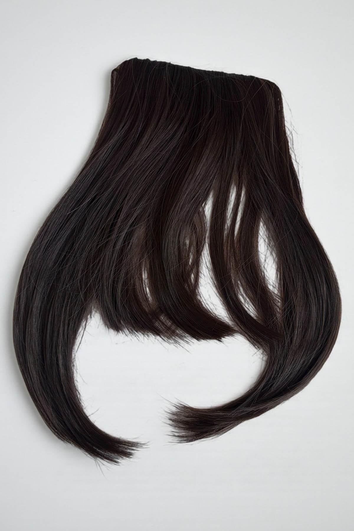 Kahverengi Renk Perçem Detaylı Seyrek Takma Kahkül (Duygu)