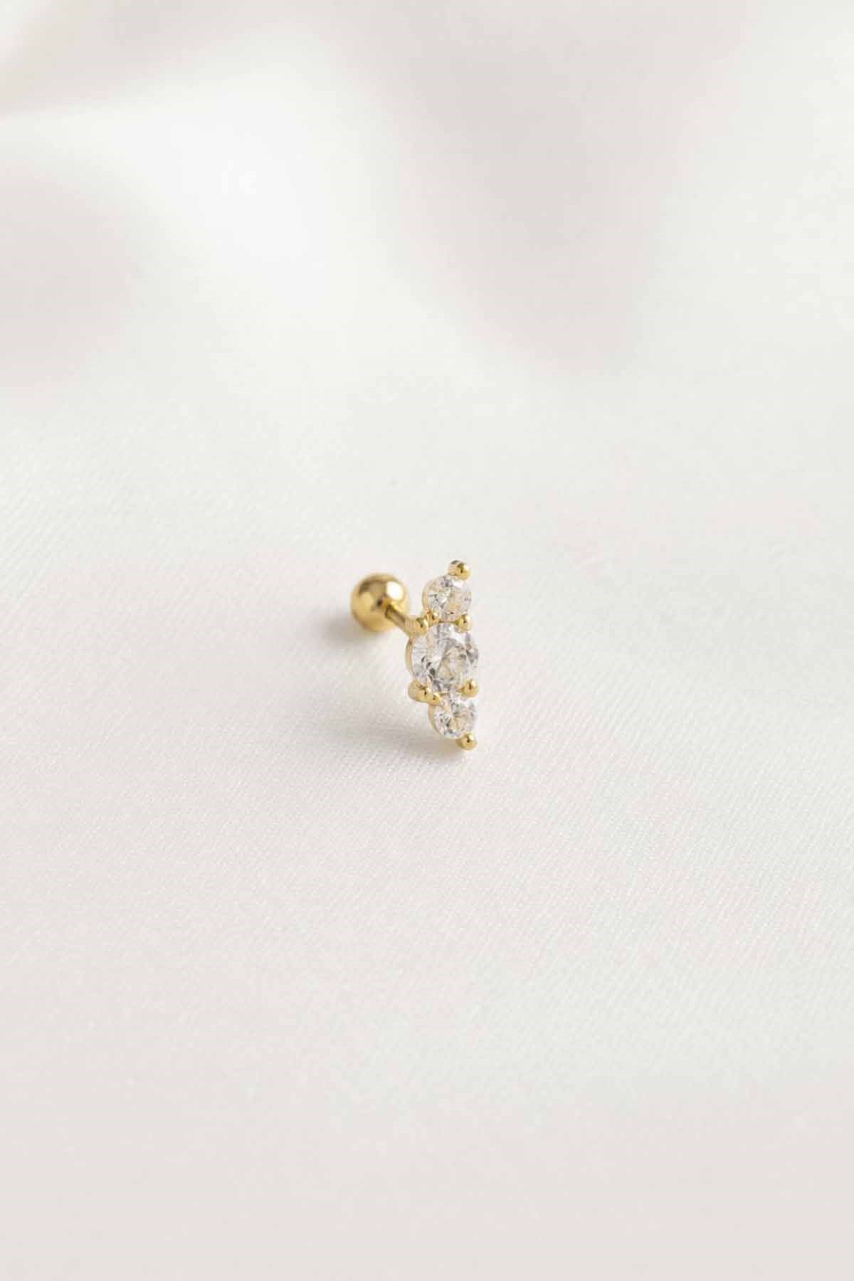 Altın Renk Taşlı Cerrahi Çelik Tragus/Kıkırdak Küpe/Piercing (Tek)