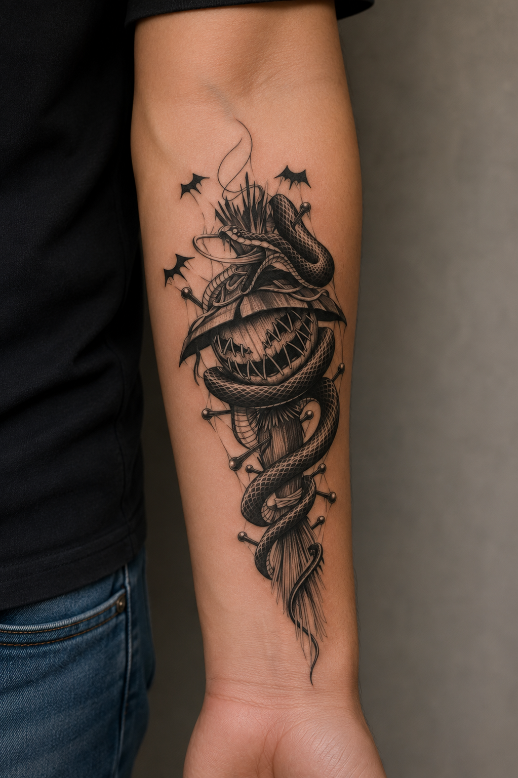 Korkuluk ve Yılan Geçici Dövme Tattoo