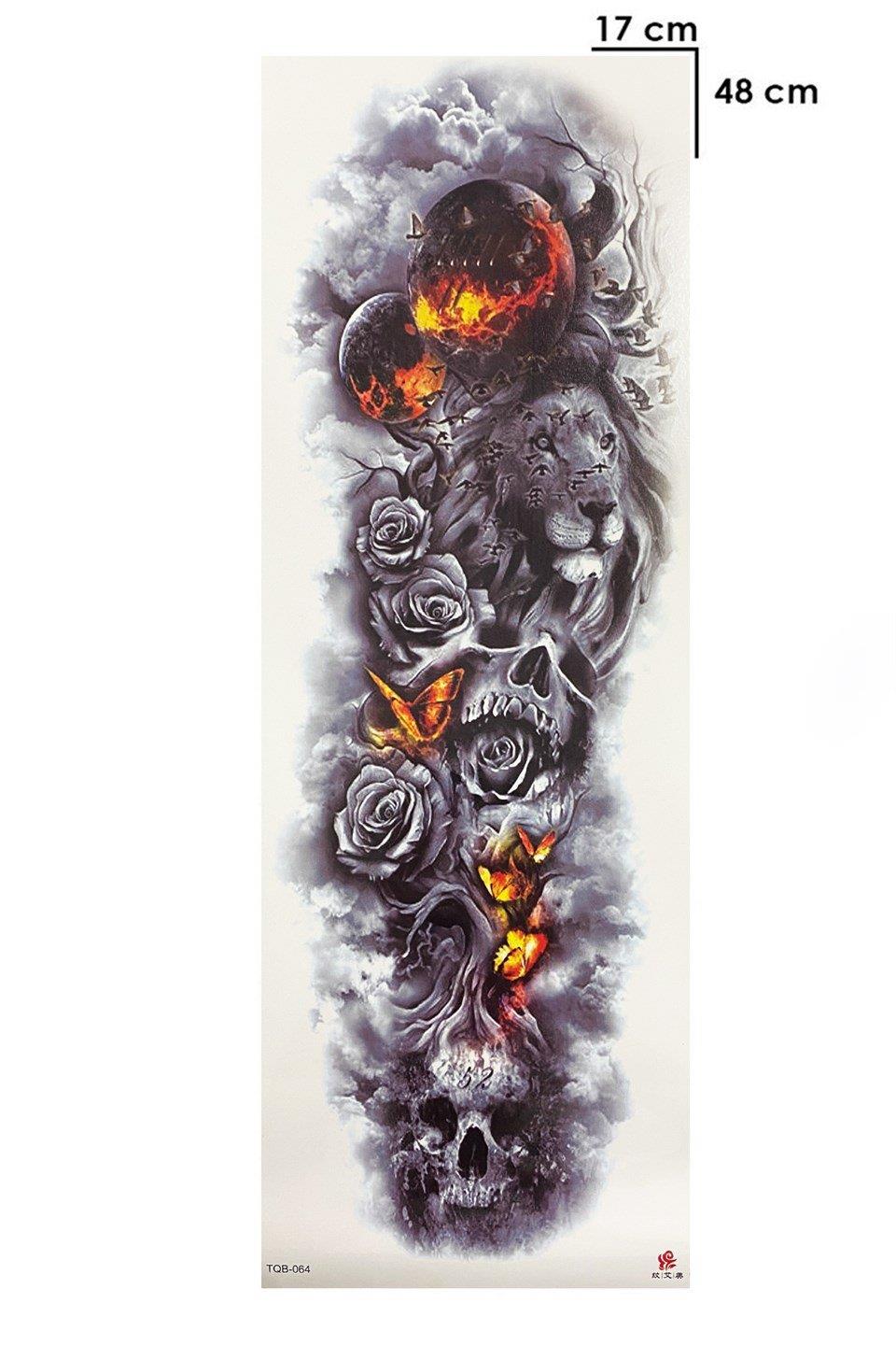 Geçici Aslan ve Kurukafa Modelli Kol Dövme Tattoo