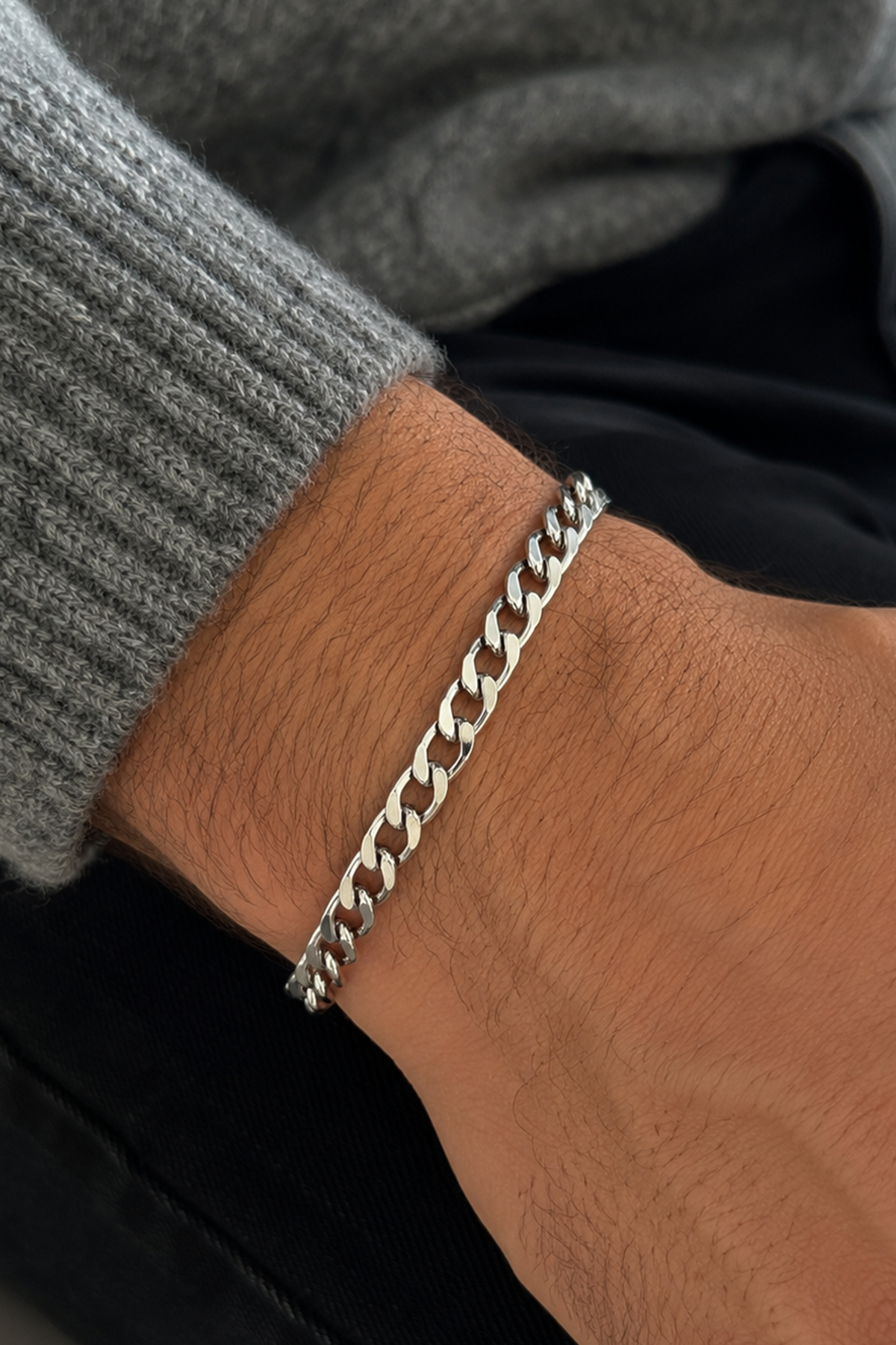Gümüş Renk Zincir Çelik Bileklik (Unisex)