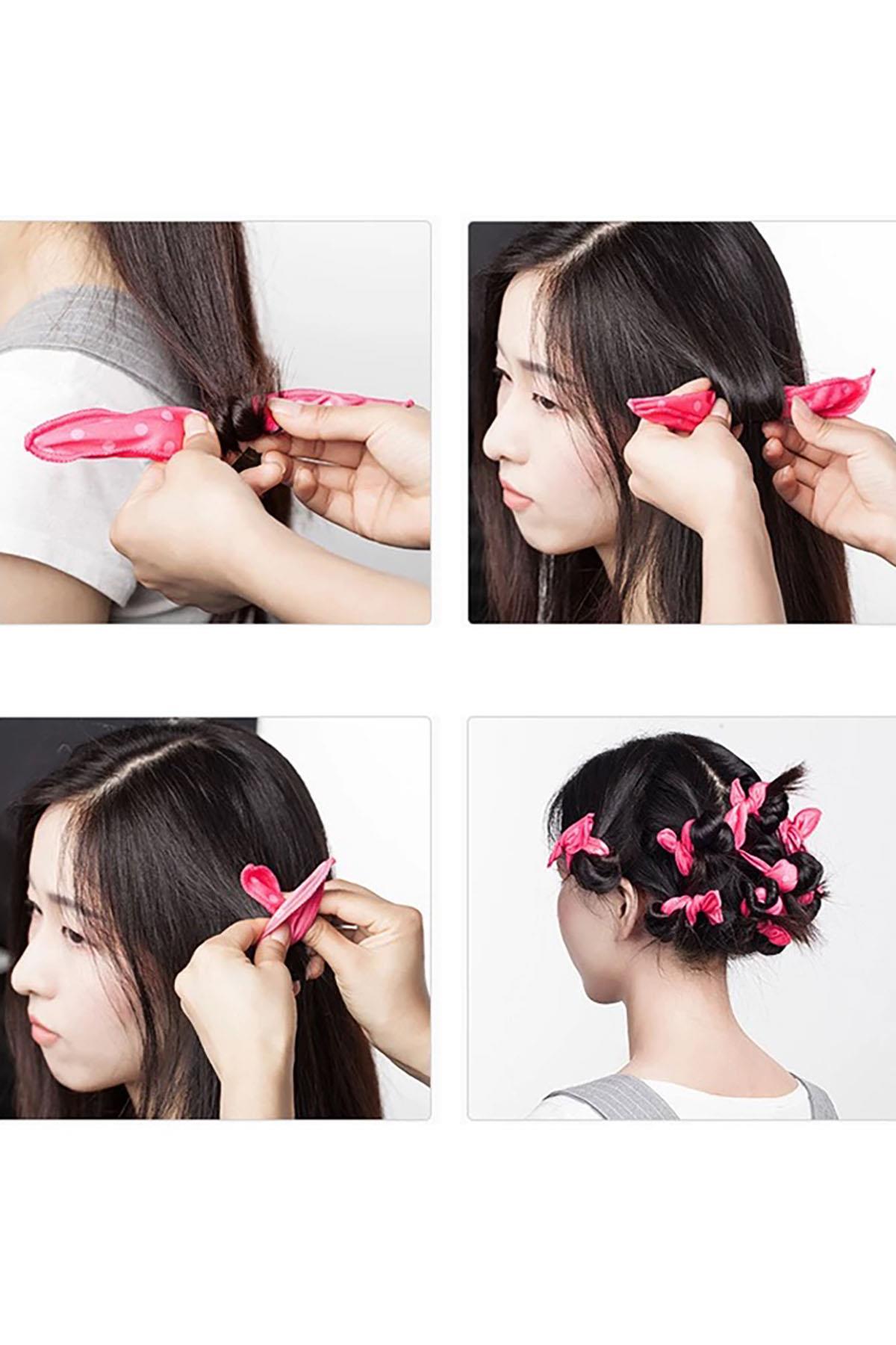 4lü Pembe Renk Isısız Saç Şekillendirici Saç Sosisi 