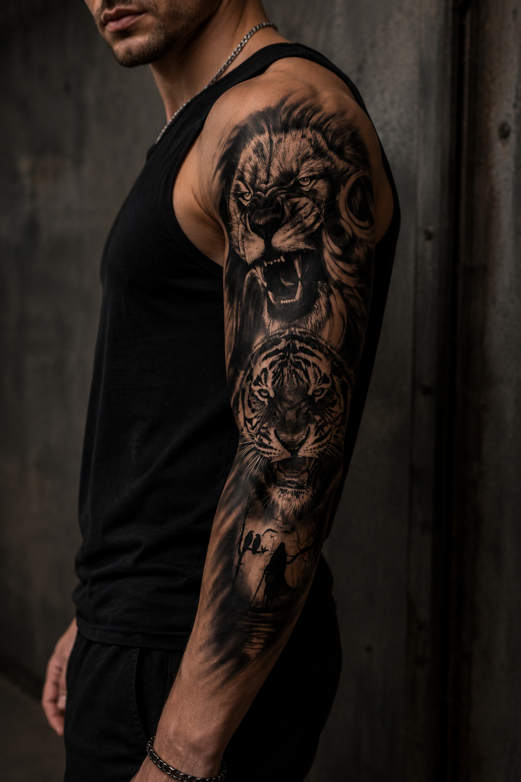 Aslan Ve Kaplan Kol Geçici Dövme Tattoo