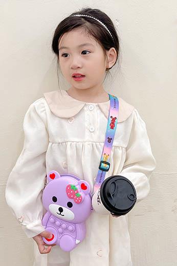 Lila Renk Ayıcık Figürlü Çocuk Pop-İt Çanta