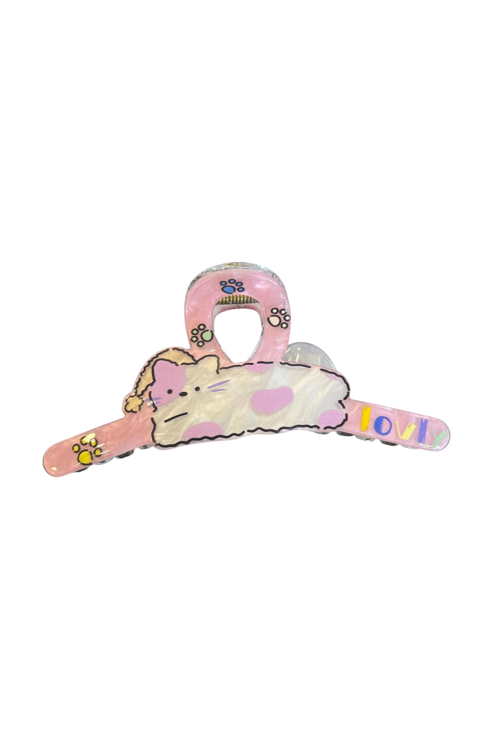 Pembe Renk Kedi Figürlü Kemik Mandal Toka