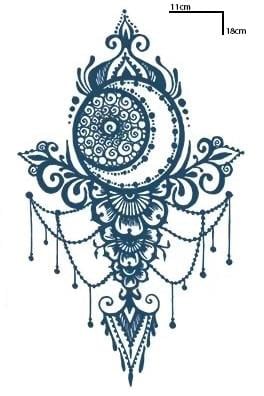 Ay Ve Çiçek Figürlü 12 Saat Sonra Kararan Geçici Orta Dövme Tattoo