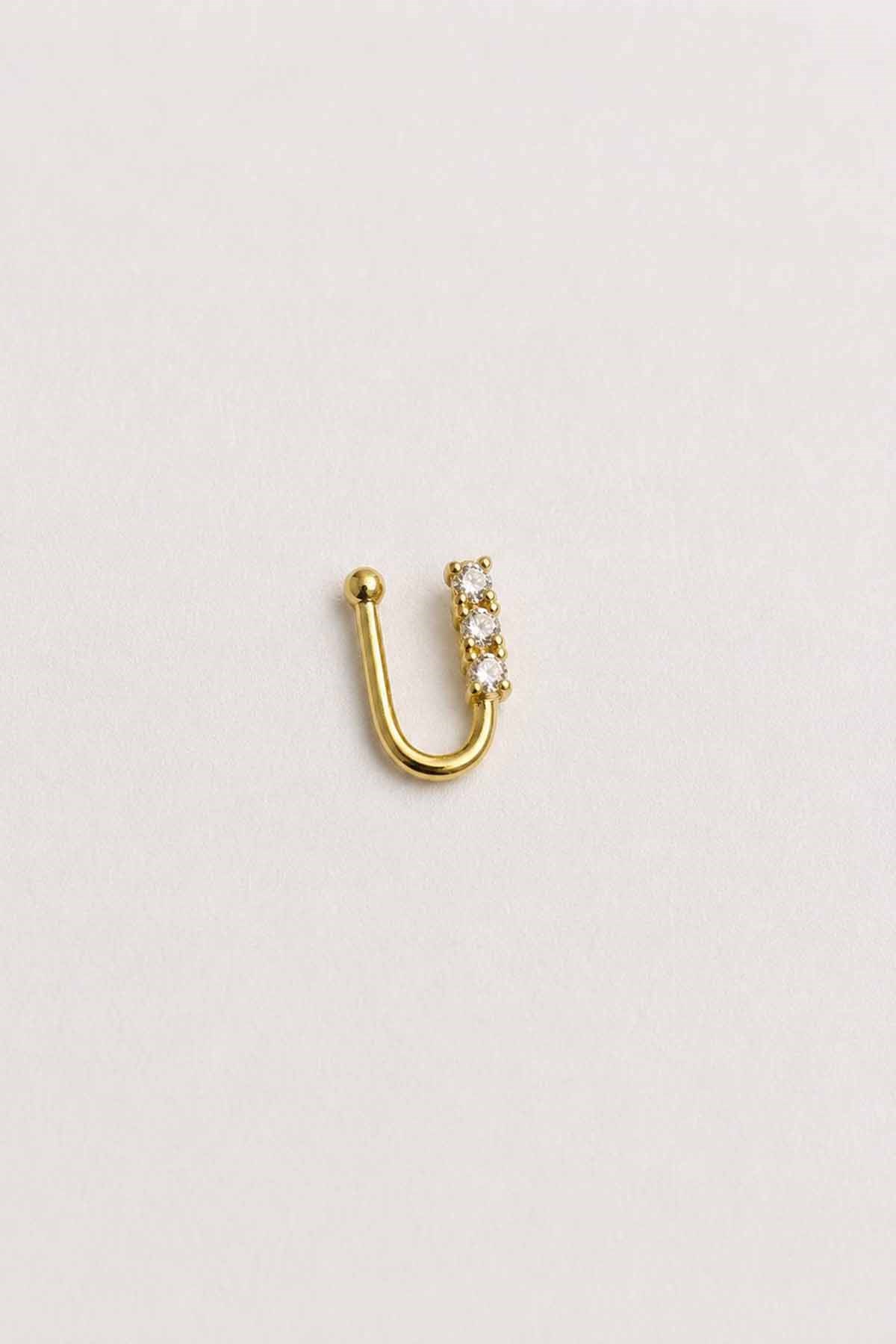 Altın Renk Taş Detaylı Cerrahi Çelik Deliksiz Kulak/Burun Piercing 