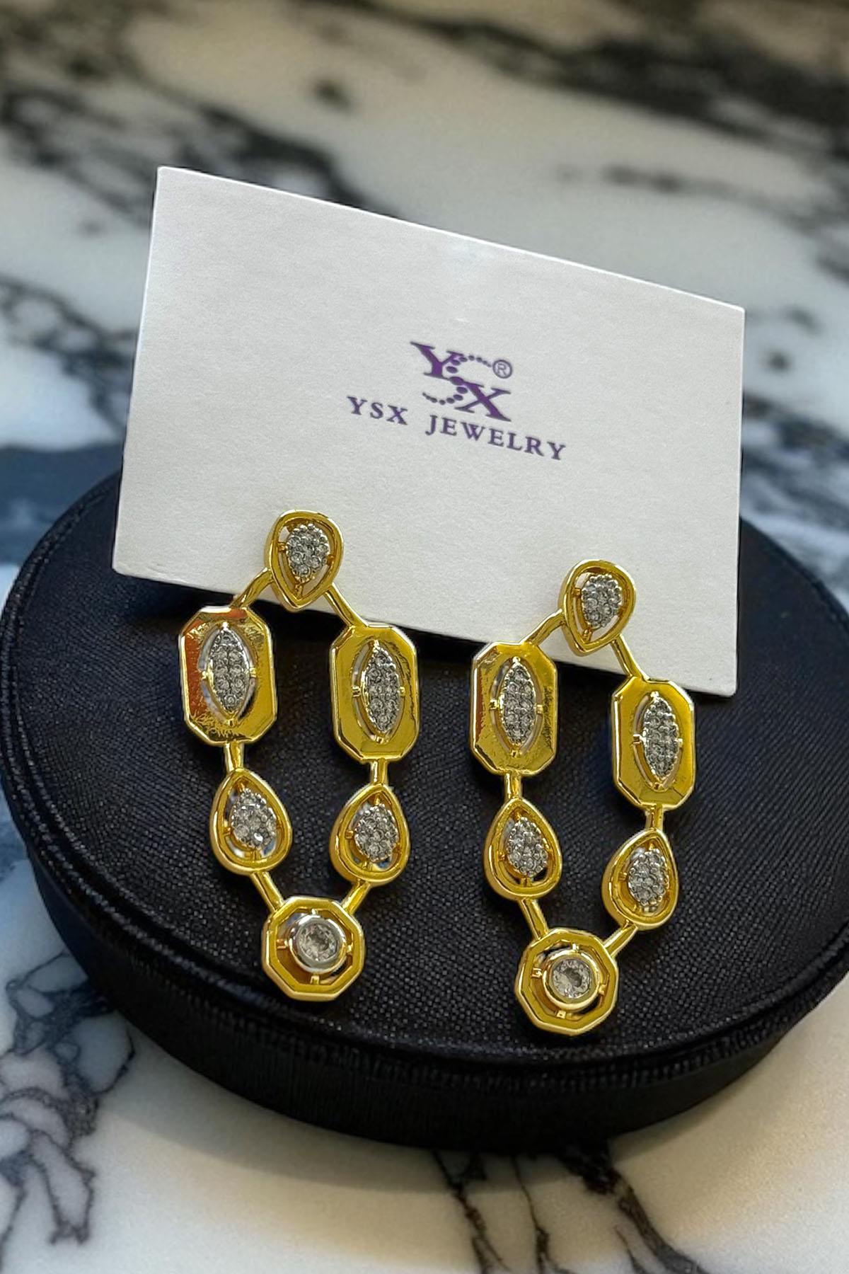 Altın Renk Taş Detaylı YSX Küpe (Çift)