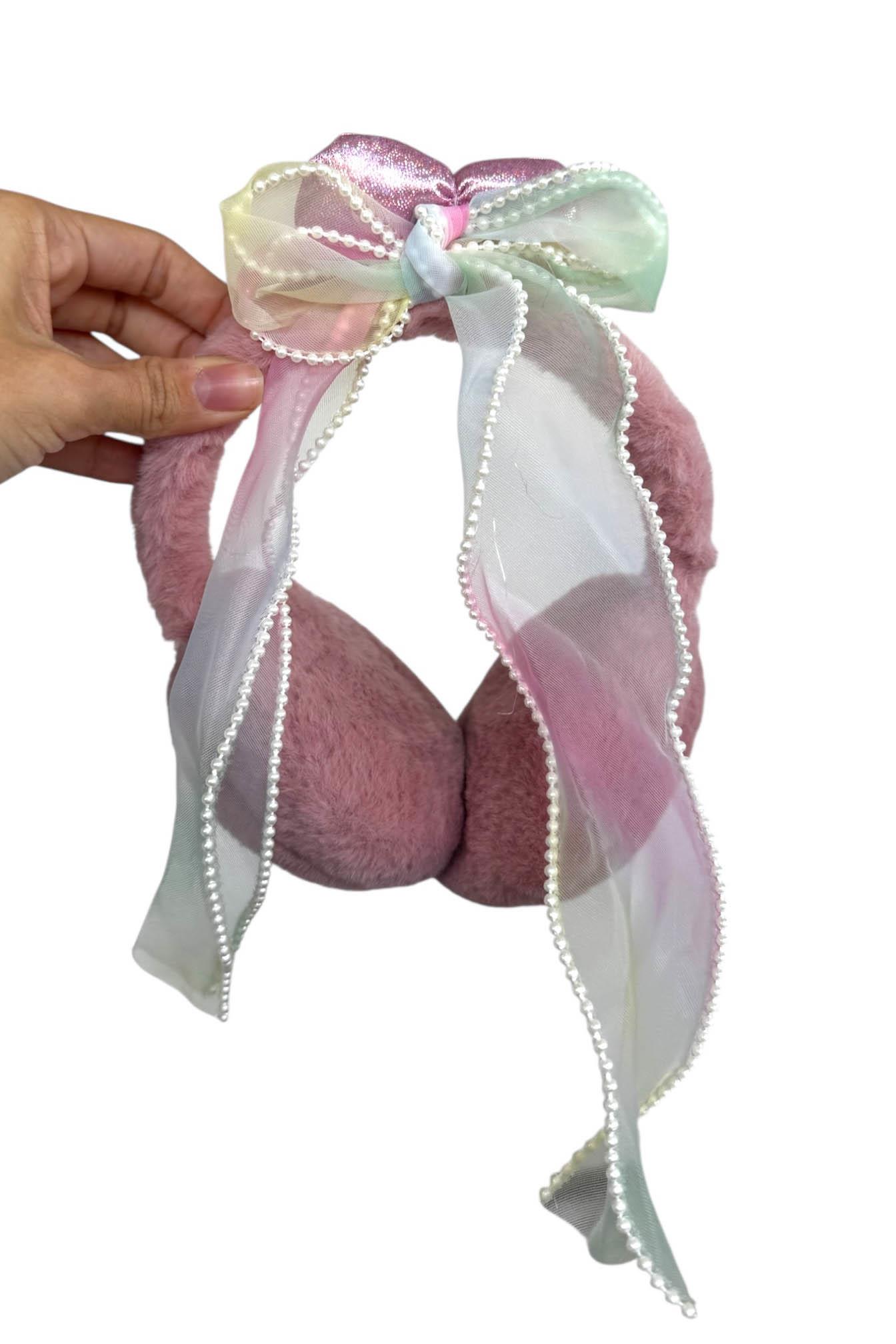 Koyu Pembe Renk Kurdele Figürlü Peluş Kulaklık