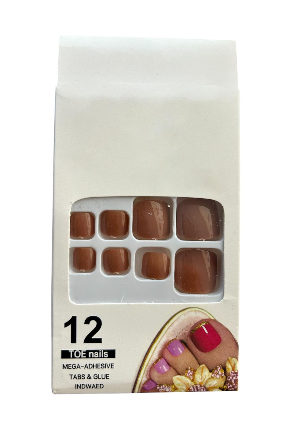 12li Kahve Renk Takma Tırnak Set (Yapıştırıcılı)