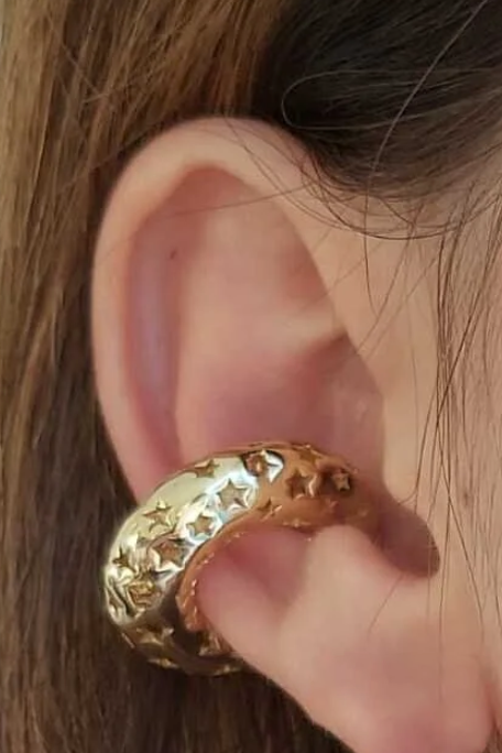 Altın Renk Yıldız Figürlü Halka Tx Ear Cuff (Tek)