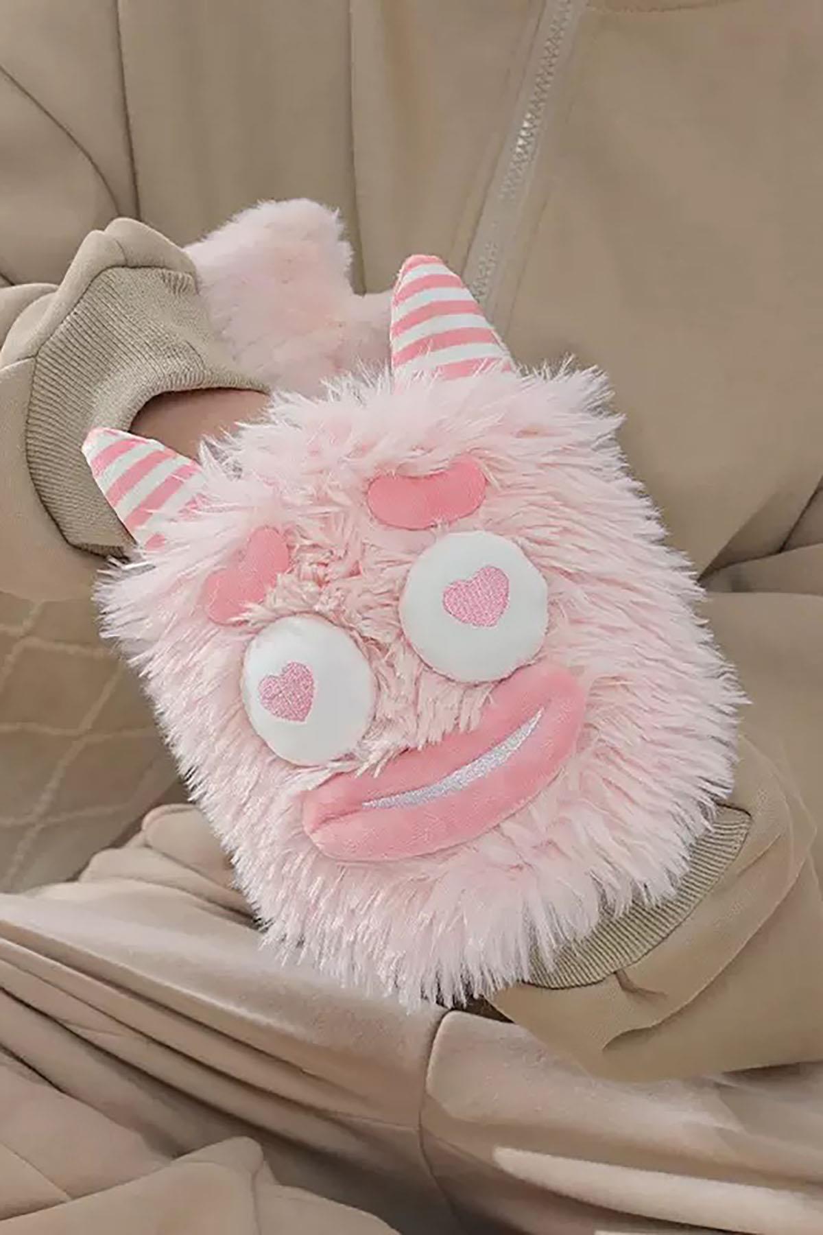Pembe Renk Canavar Figürlü Peluş Sıcak Su Torbası