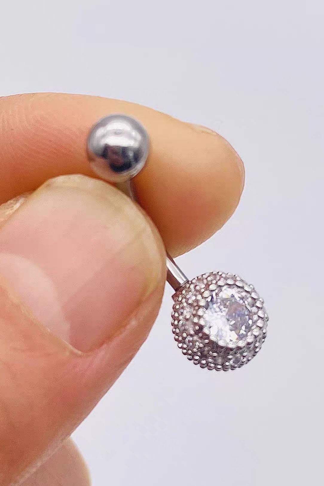 Gümüş Renk Taşlı Cerrahi Çelik Göbek Piercing