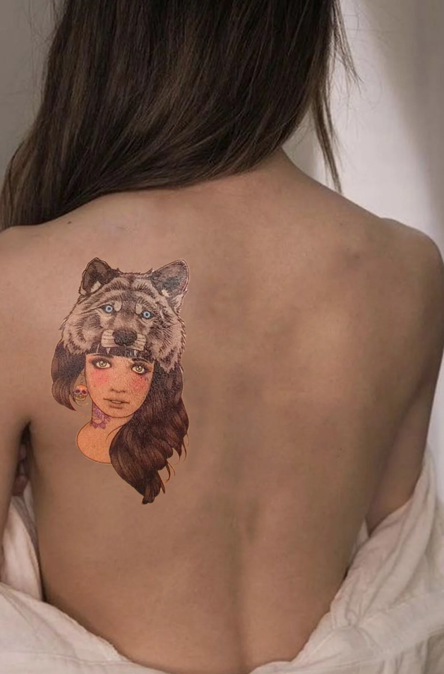 Kadın Ve Kurt Modelli Geçici Dövme Tattoo