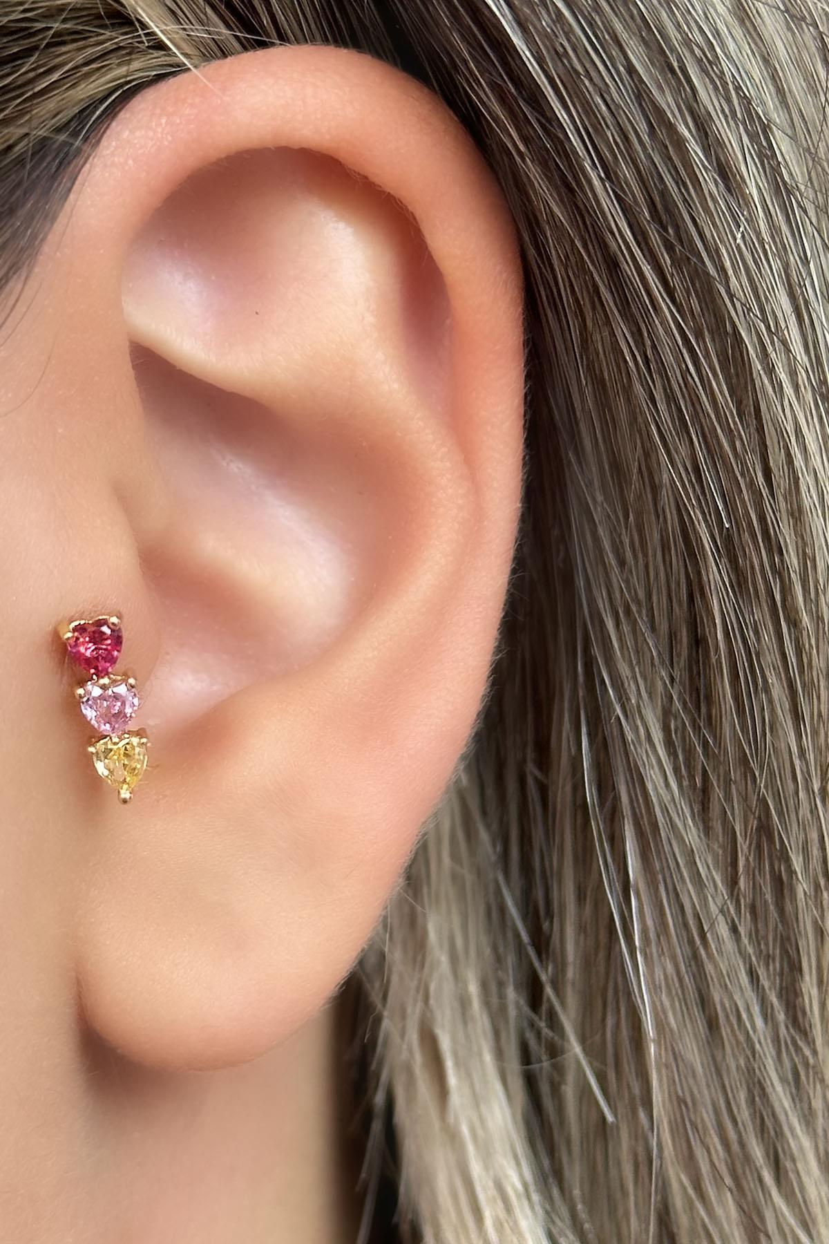 Altın Renk Taş Detaylı Çelik Tragus/Kıkırdak Küpe/Piercing (Tek)