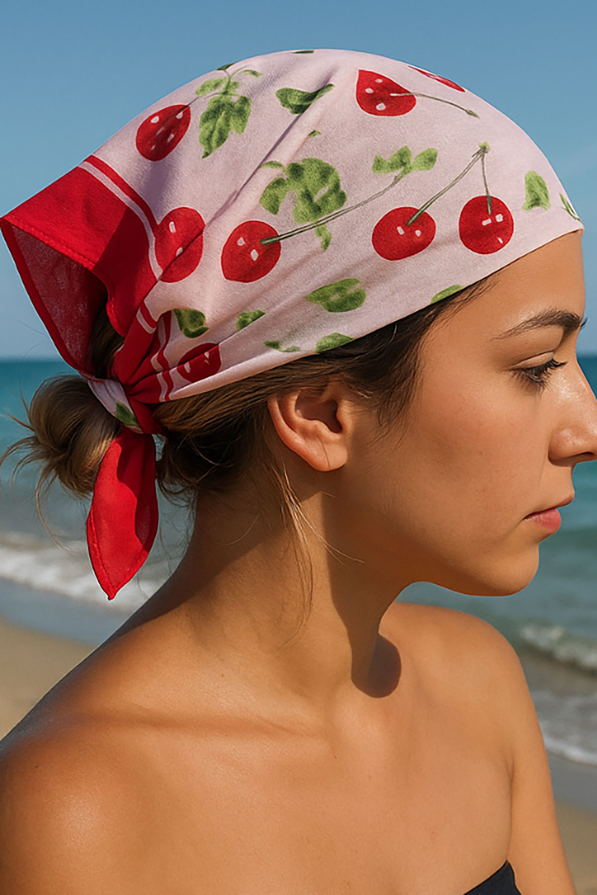 Karışık Renk Kiraz Figürlü Fular