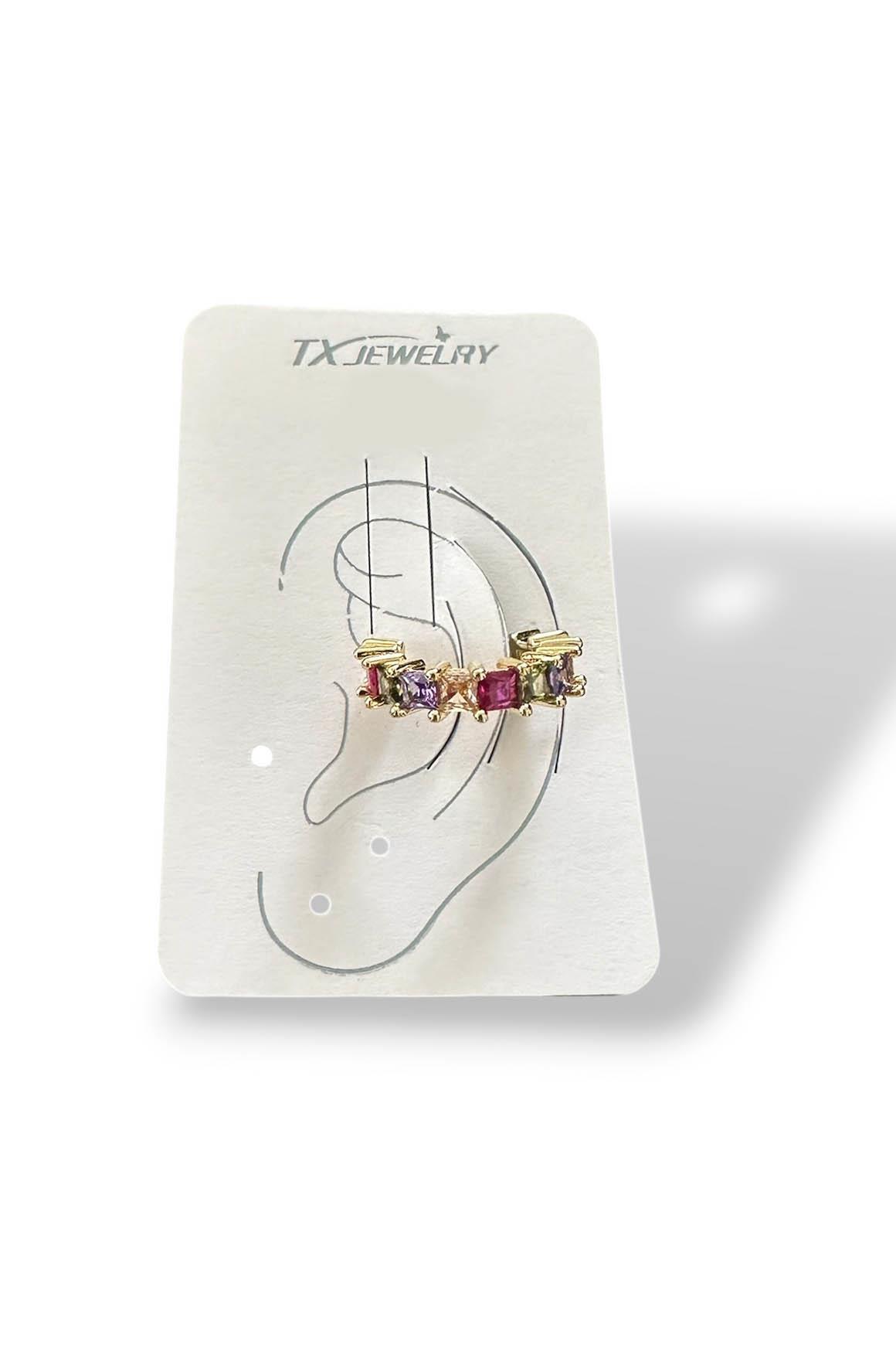 Altın Renk Taş Detaylı 14K Altın Kaplama Ear Cuff (Tek)