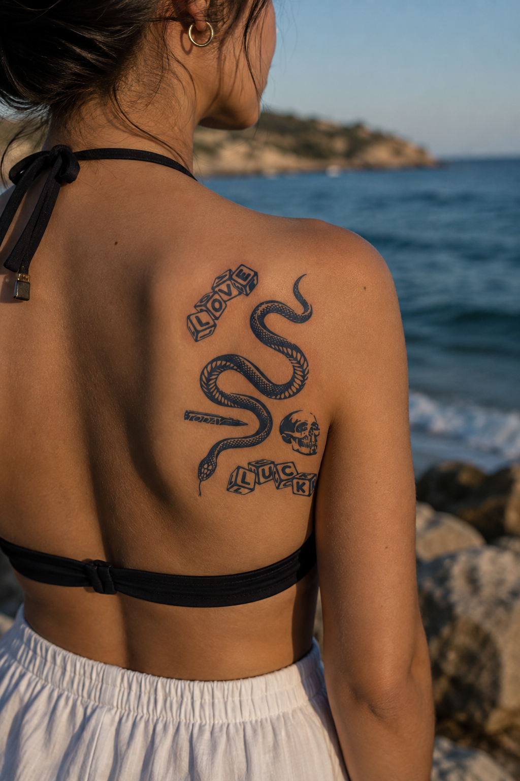 Yılan Ve Kurukafa Sonradan Kararan Yarı Kalıcı Geçici Dövme Tattoo