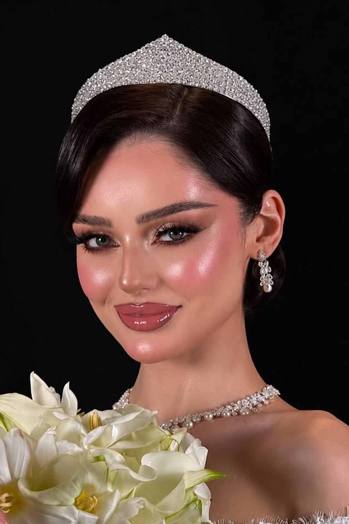 Gümüş Renk Zirkon Taşlı Gelin/Kına/Nişan/Söz Tasarım Taç