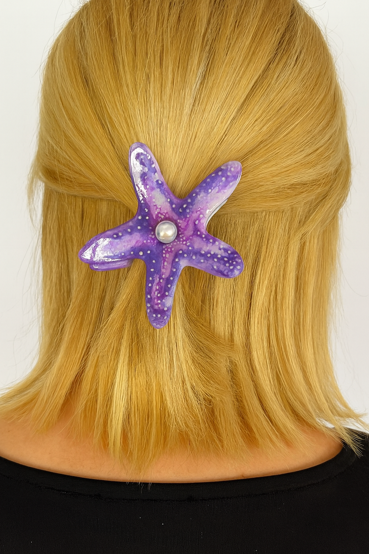 Mor Renk Deniz Yıldızı Figürlü Kemik Mandal Toka