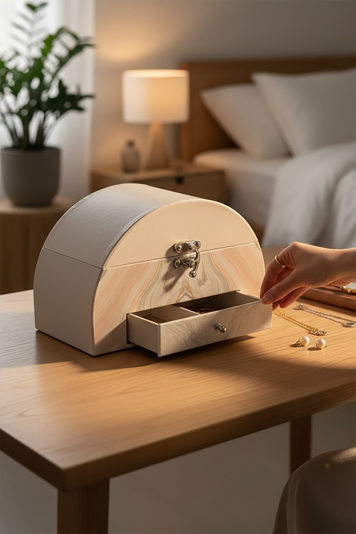 Pembe Renk Çekmeceli Ve Ayna Detaylı Takı Organizeri