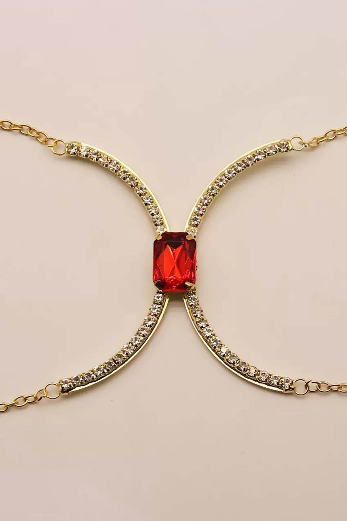 Altın Renk Taş Detaylı Tasarım Vücut Aksesuar