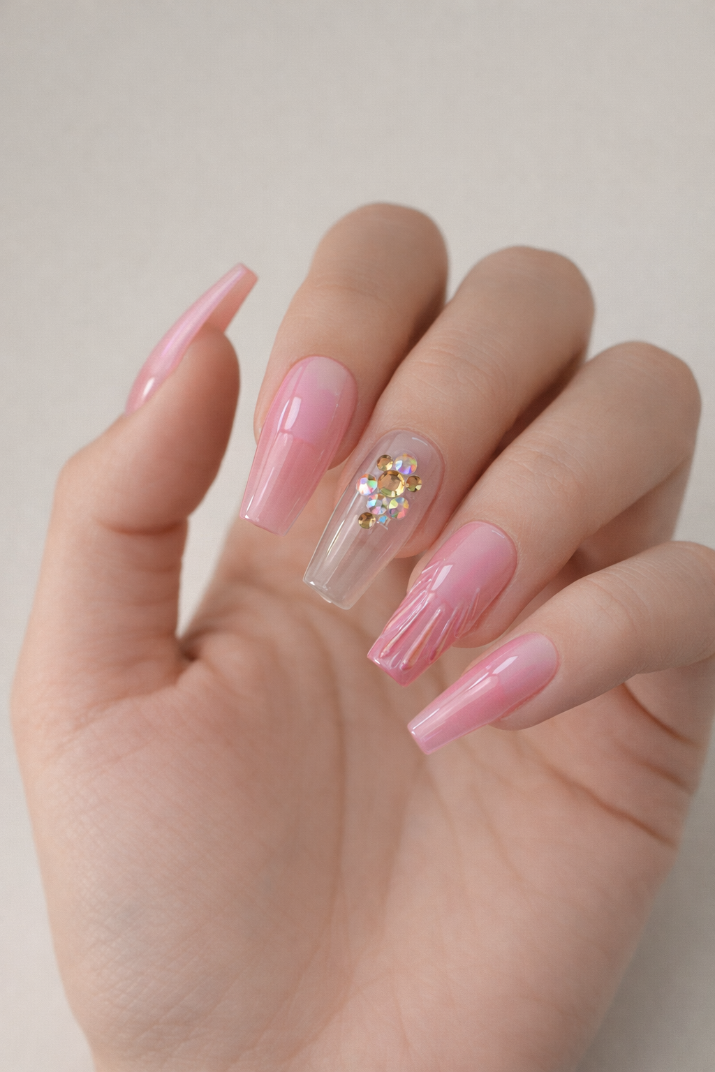 12li Pembe Renk Jel Görünümlü Takma Tırnak (Yapıştırıcılı)