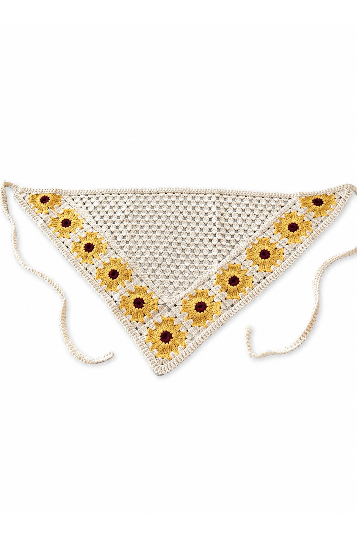 Sarı Renk Çiçek Desenli Örgü Saç Bandana