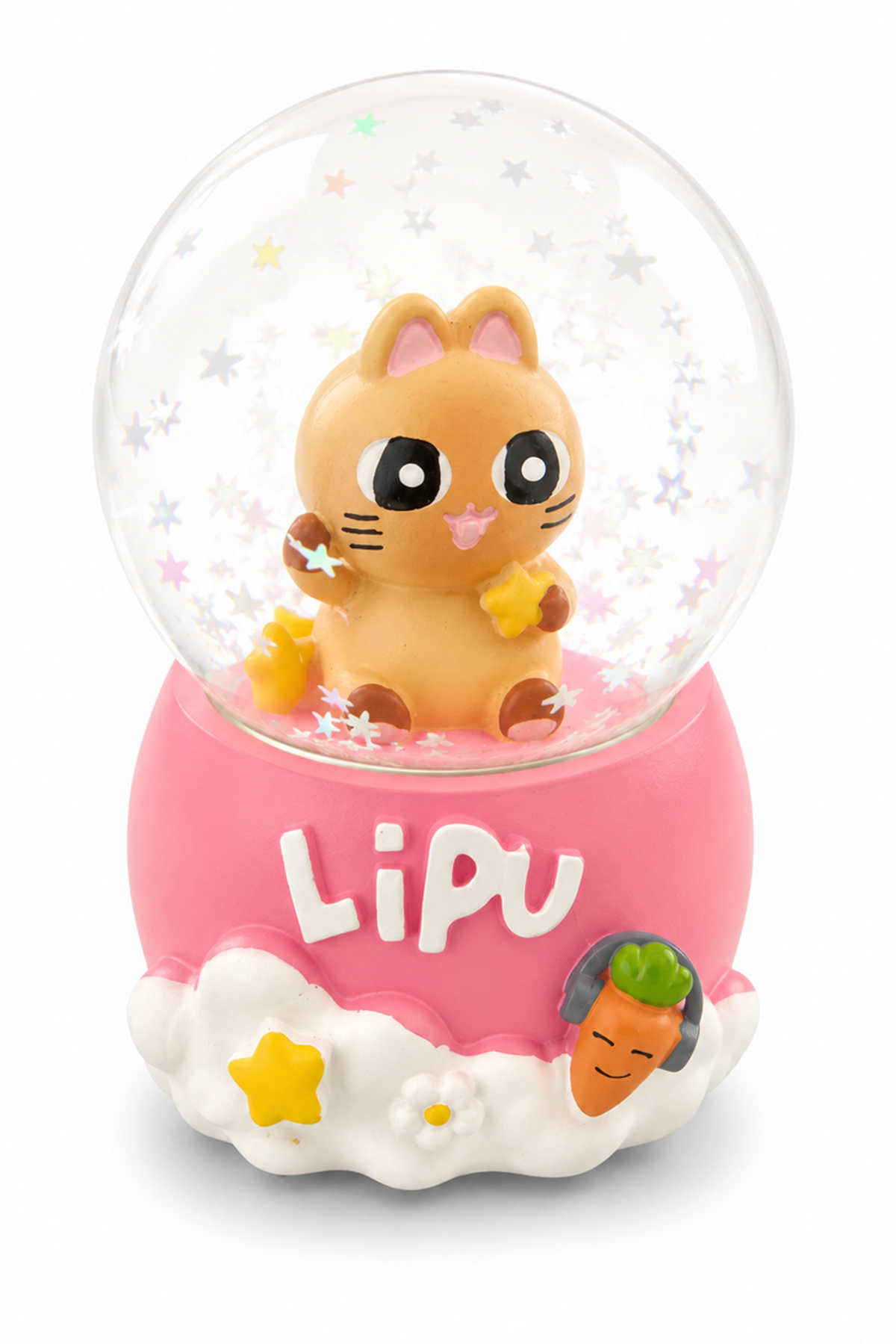 Pembe Renk Kedi Figürlü Işıklı Mini Kar Küresi