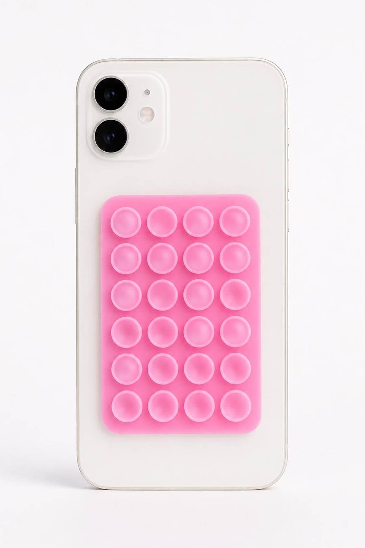 Pembe Renk Vantuzlu Vakumlu Yapışkanlı Telefon Tutacağı