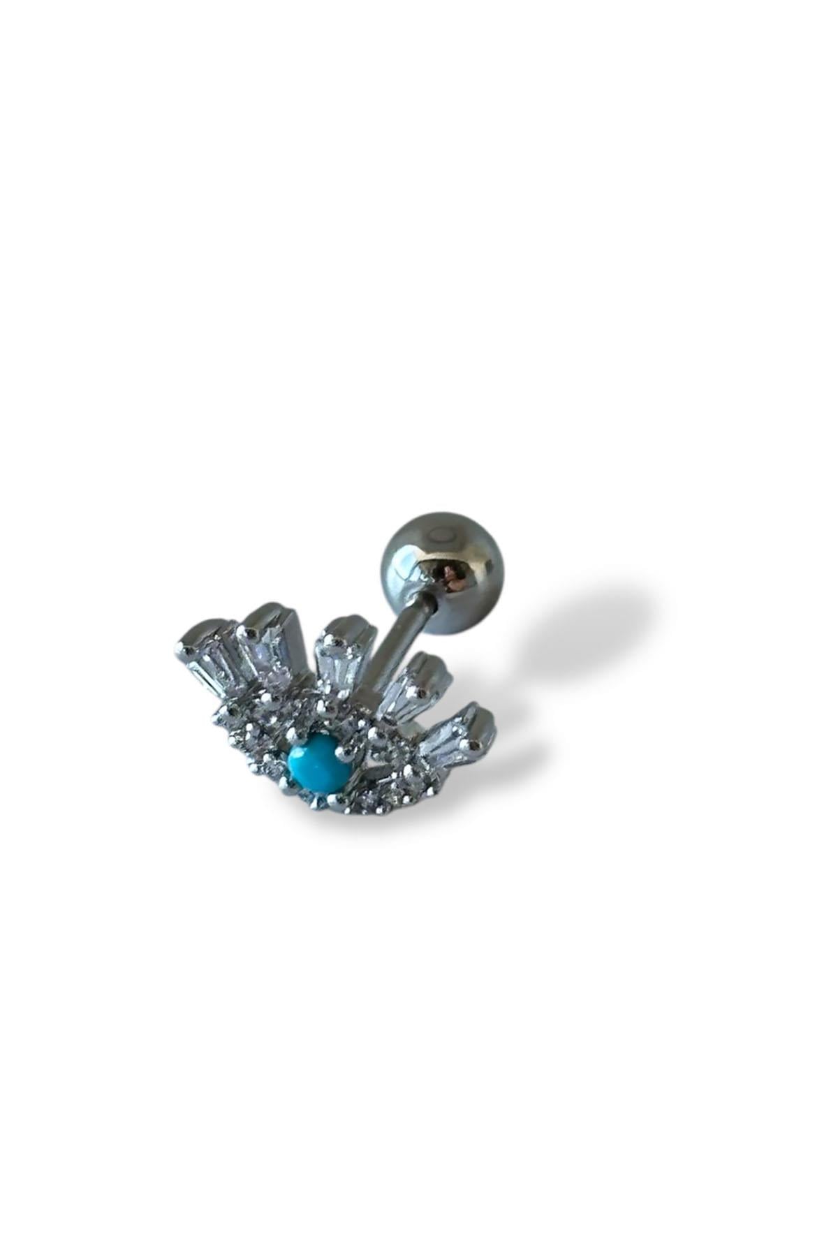 Gümüş Renk Göz Figürlü Çelik Tragus/Kıkırdak Küpe/Piercing (Tek)