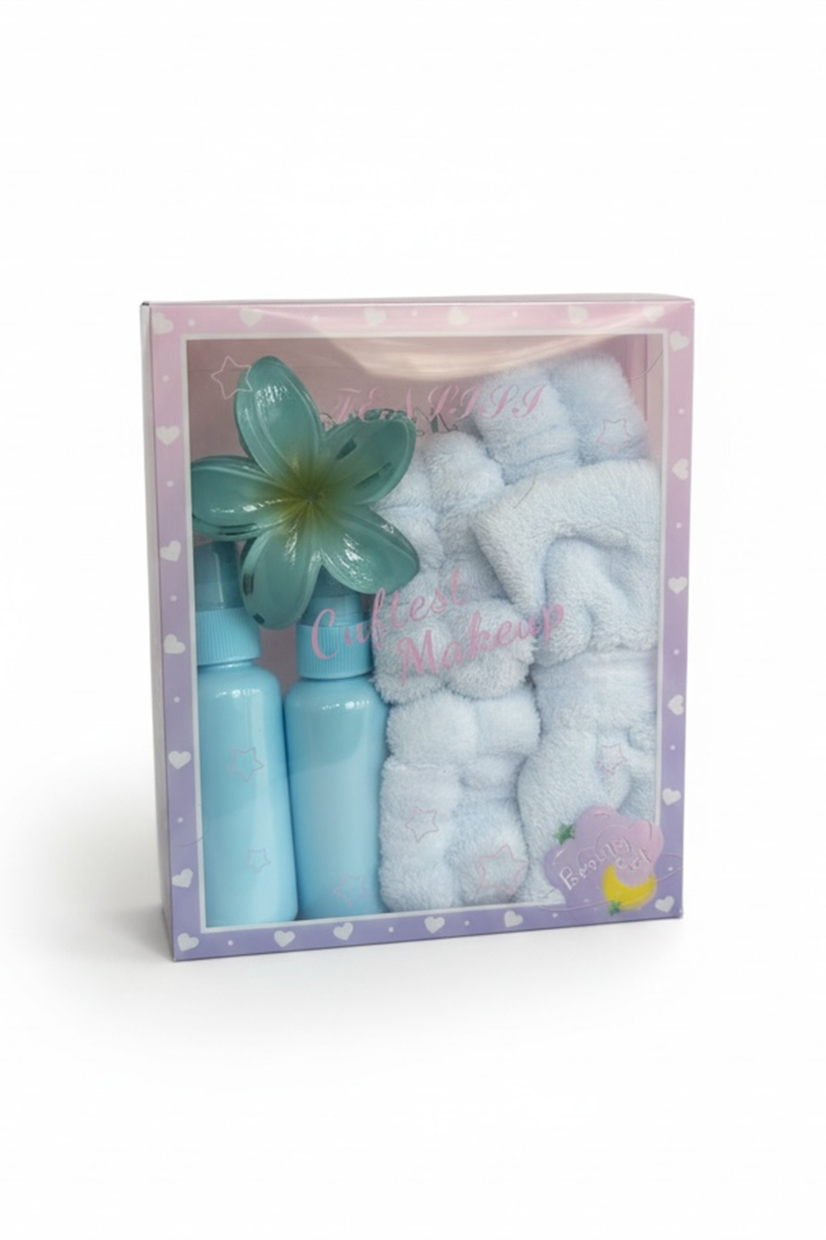 Mavi Renk Peluş Saç Bandı-El Havlu-Mandal Toka Ve 2 Adet Sprey Şişe Set