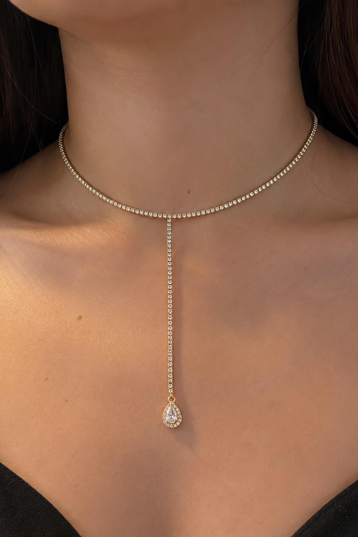 Altın Renk Taş Detaylı 14K Altın Kaplama Vip Choker Kolye