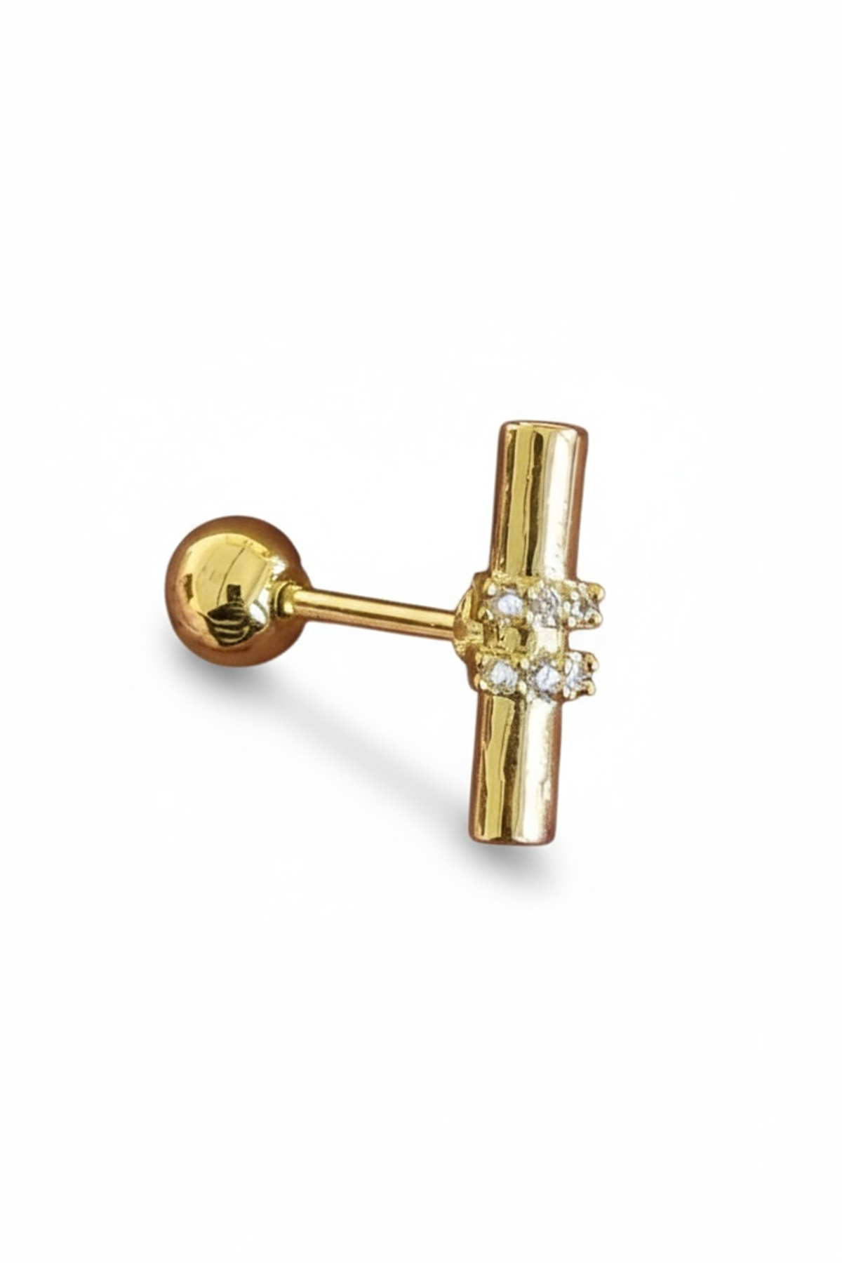 Altın Renk Taş Detaylı Cerrahi Çelik Tragus/Kıkırdak Küpe/Piercing (Tek)