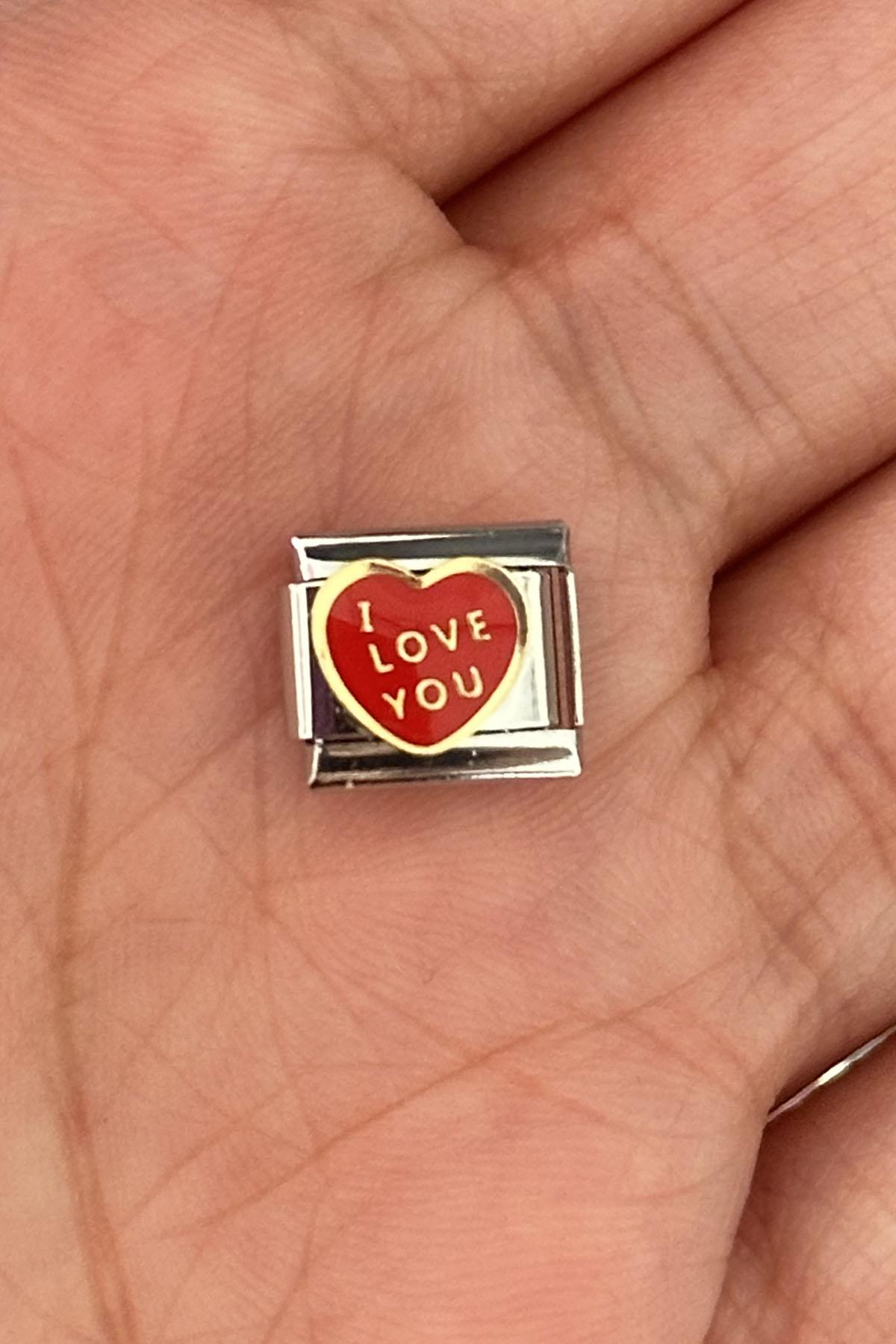 Gümüş Renk I Love You Yazılı Çelik Nomination Charm (Tek)