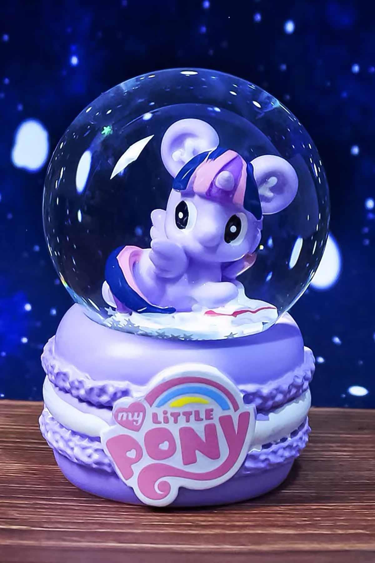 Mor Renk Unicorn Figürlü Küçük Boy Işıklı Kar Küresi