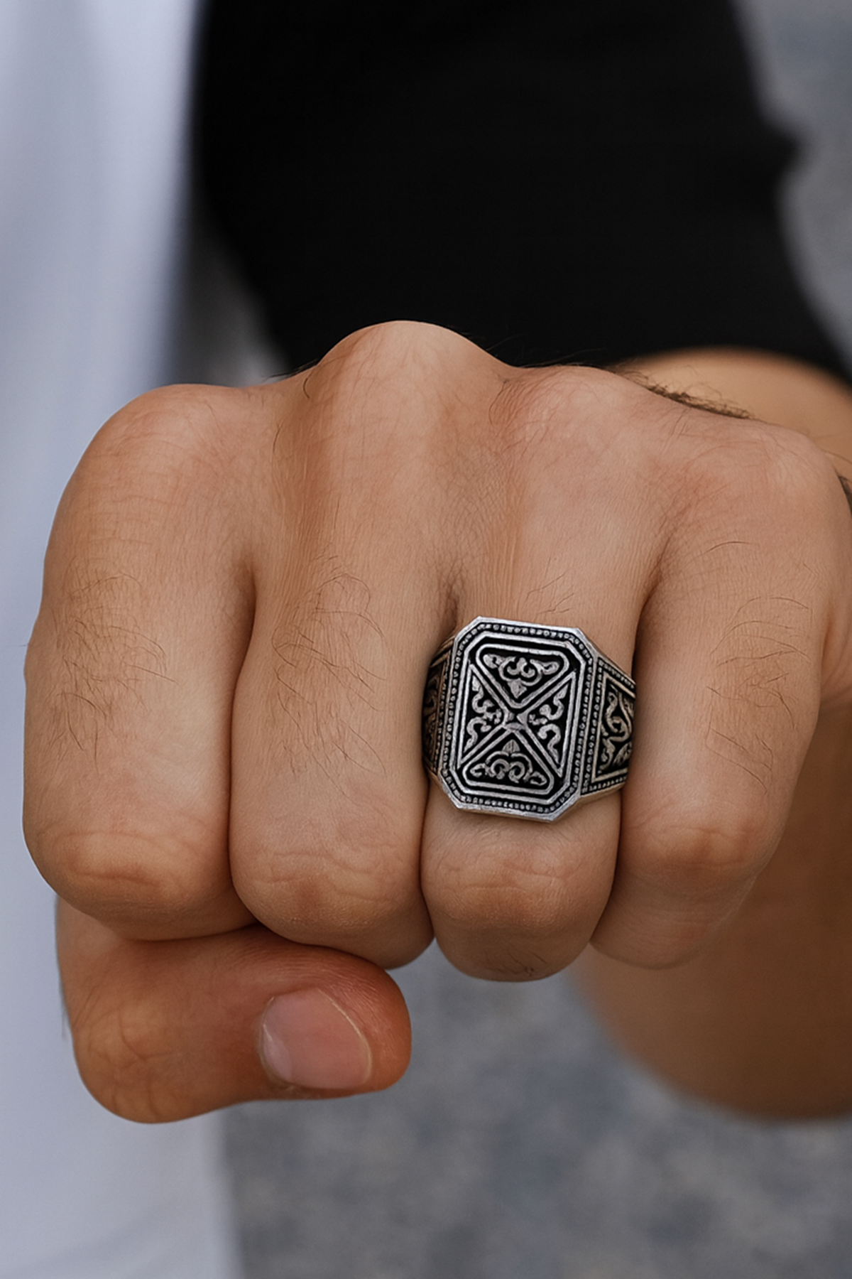 Gümüş Renk Ayarlanabilir Çelik Erkek Yüzük