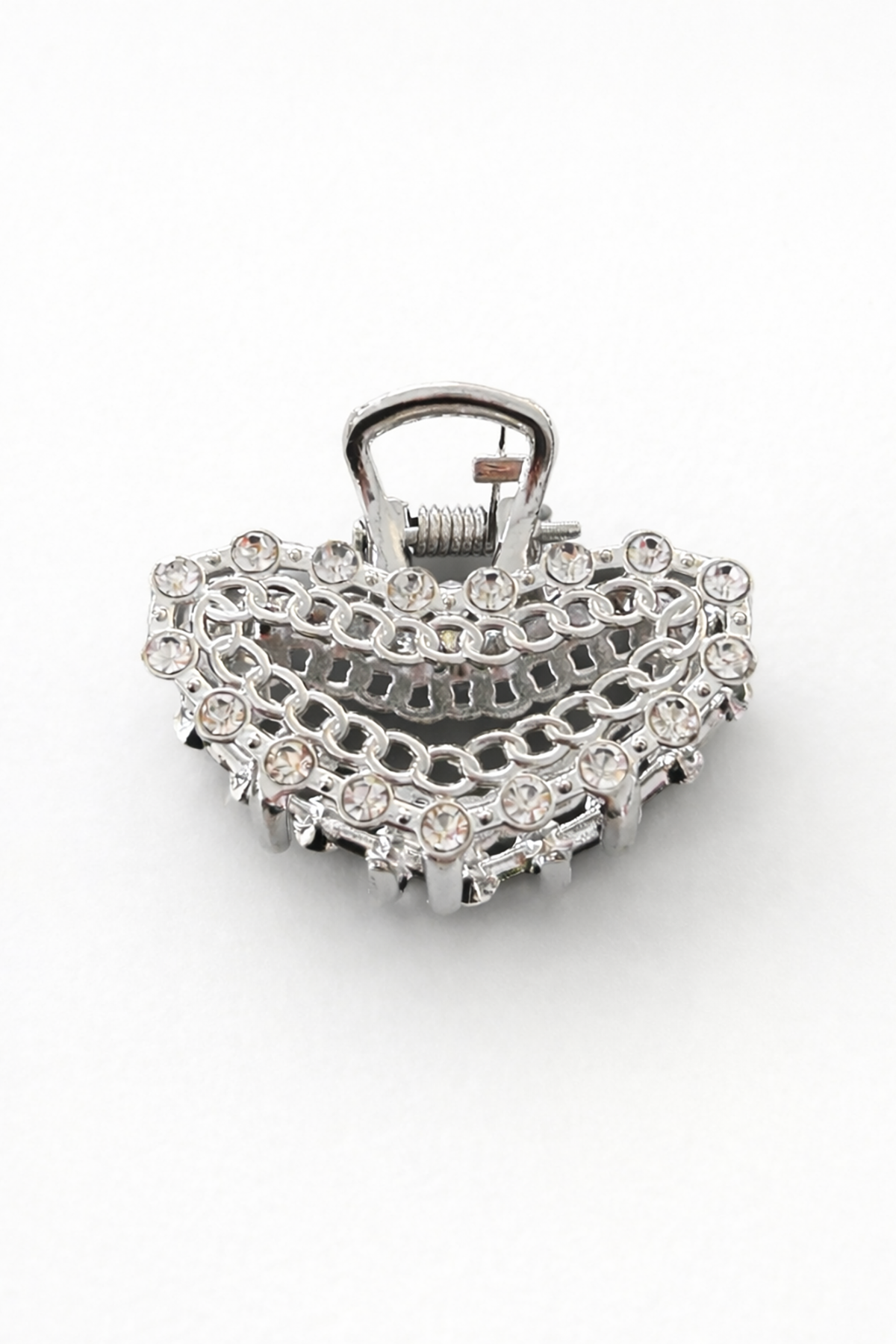 Gümüş Renk Taş Detaylı Mini Metal Mandal Toka