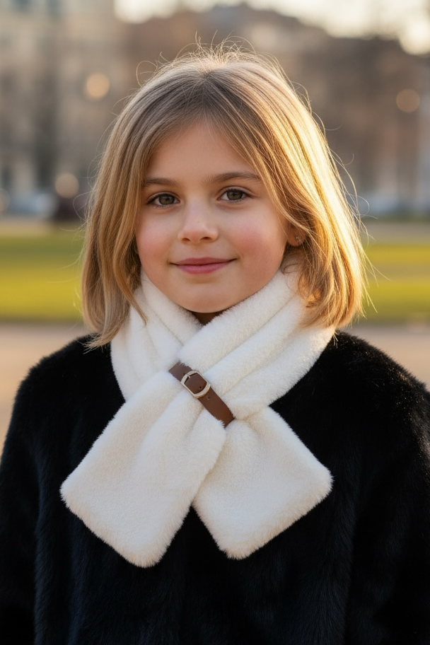 Beyaz Renk Çocuk Peluş Atkı