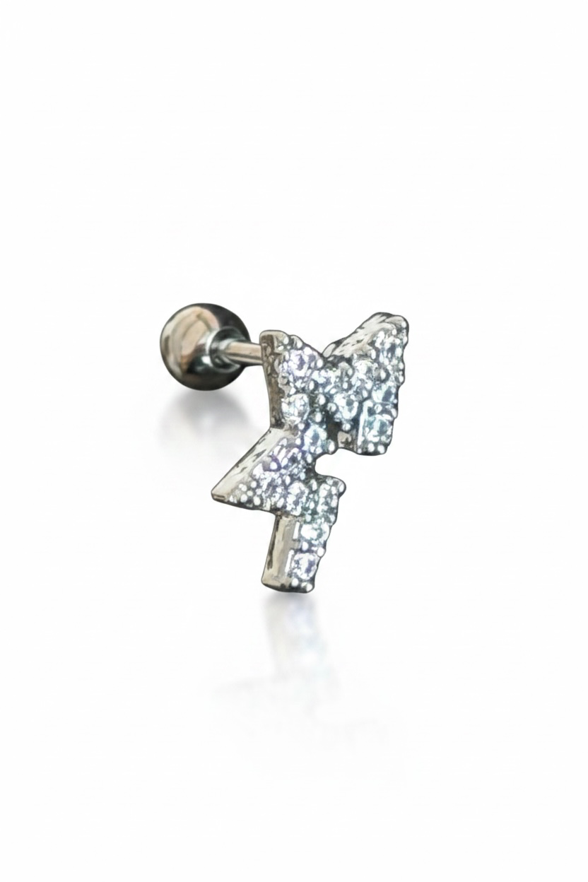 Gümüş Renk Yıldız Figürlü Cerrahi Çelik Tragus/Kıkırdak Küpe/Piercing (Tek)