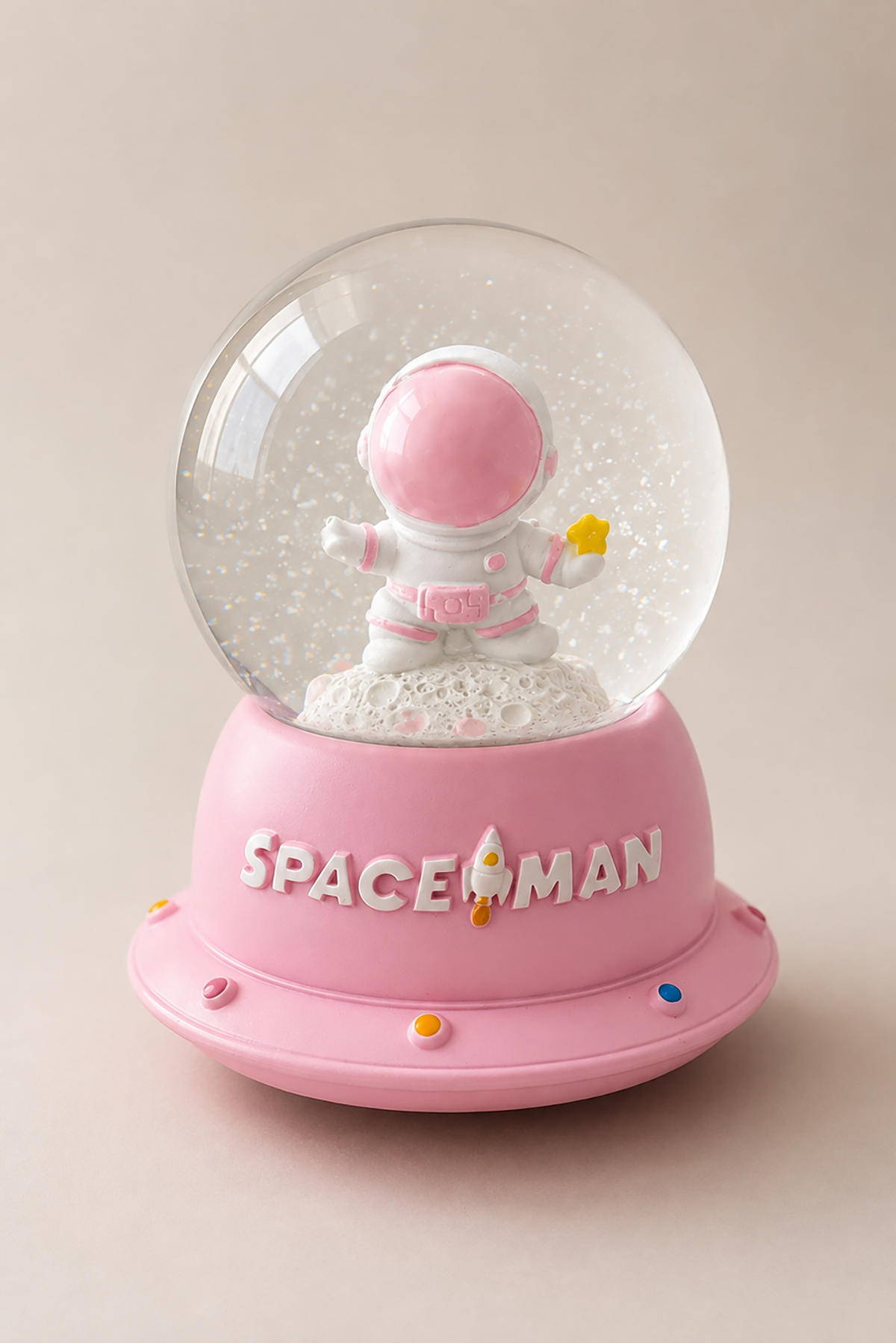 Pembe Renk Astronot Figürlü Işıklı Küçük  Kar Küresi