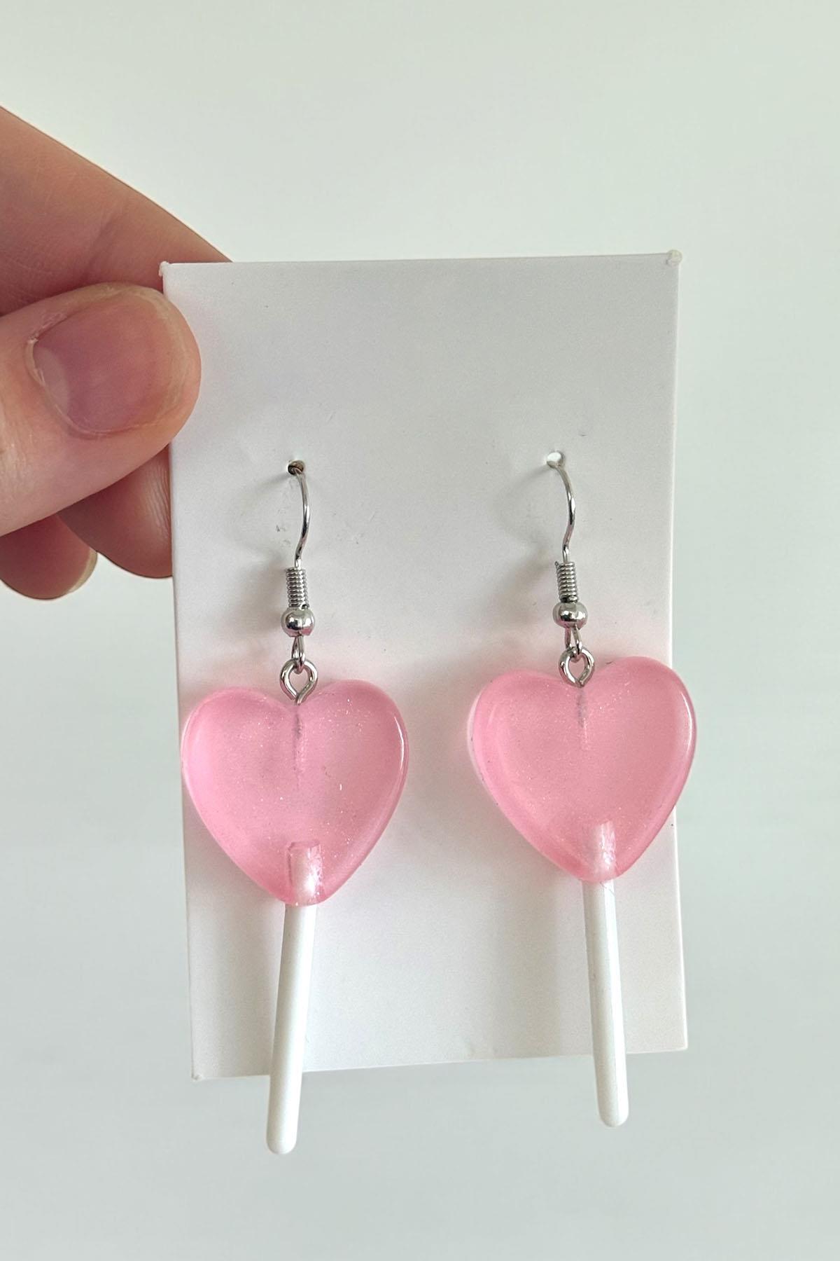 Karışık Renk Kalp Lolipop Figürlü Çocuk Küpe (Çift)