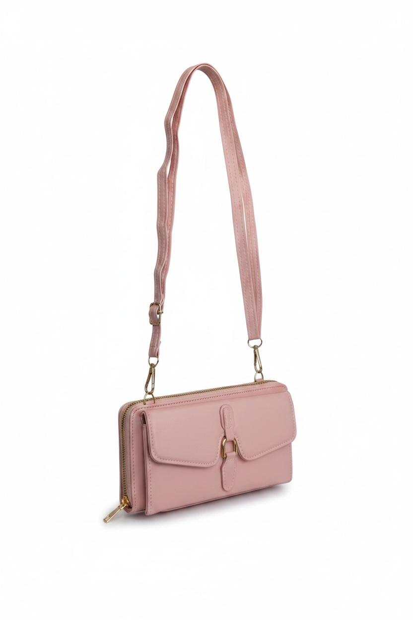 Pudra Pembe Renk Deri Kadın Çanta/Cüzdan