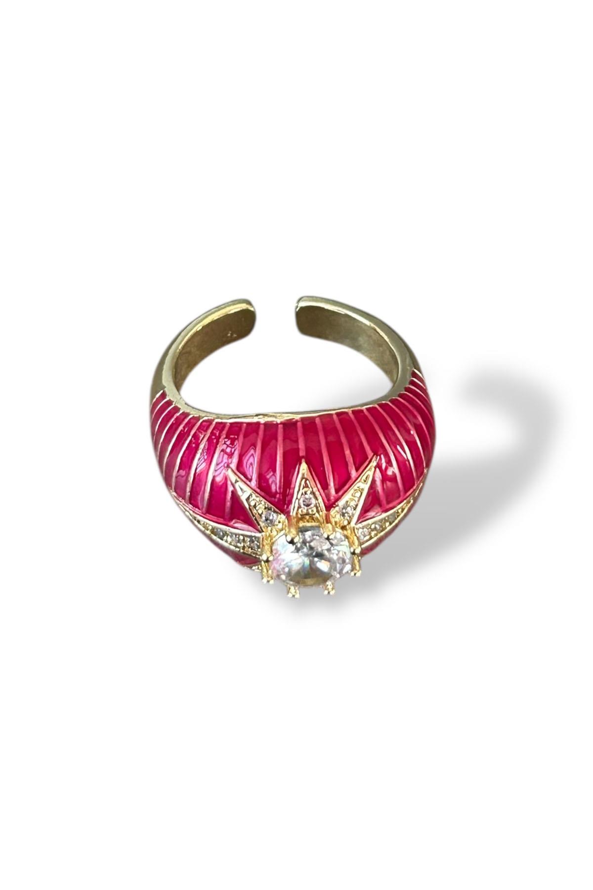 Altın Renk Taş Detaylı Ayarlanabilir Yüzük