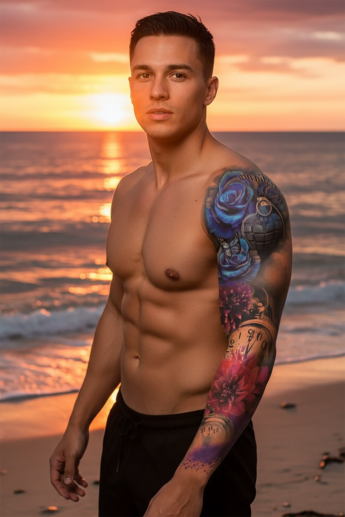 Geçici Çiçek ve Saat Kol Dövme Tattoo