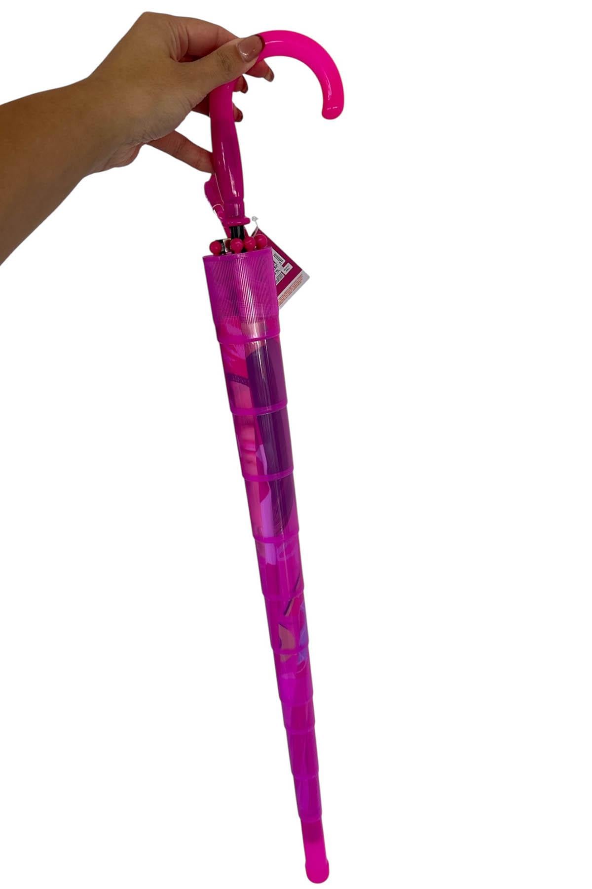 Pembe Renk Karışık Figürlü Kılıflı Çocuk Şemsiye