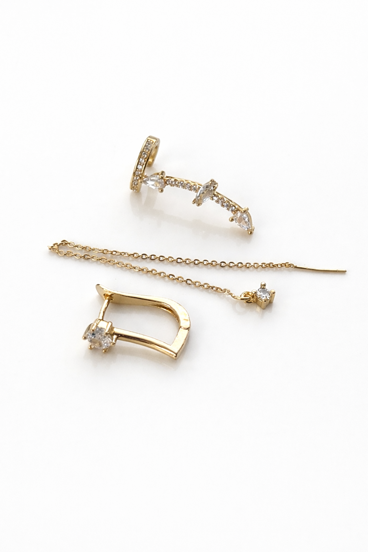 Altın Renk Taş Detaylı 3lü YSX Küpe Set