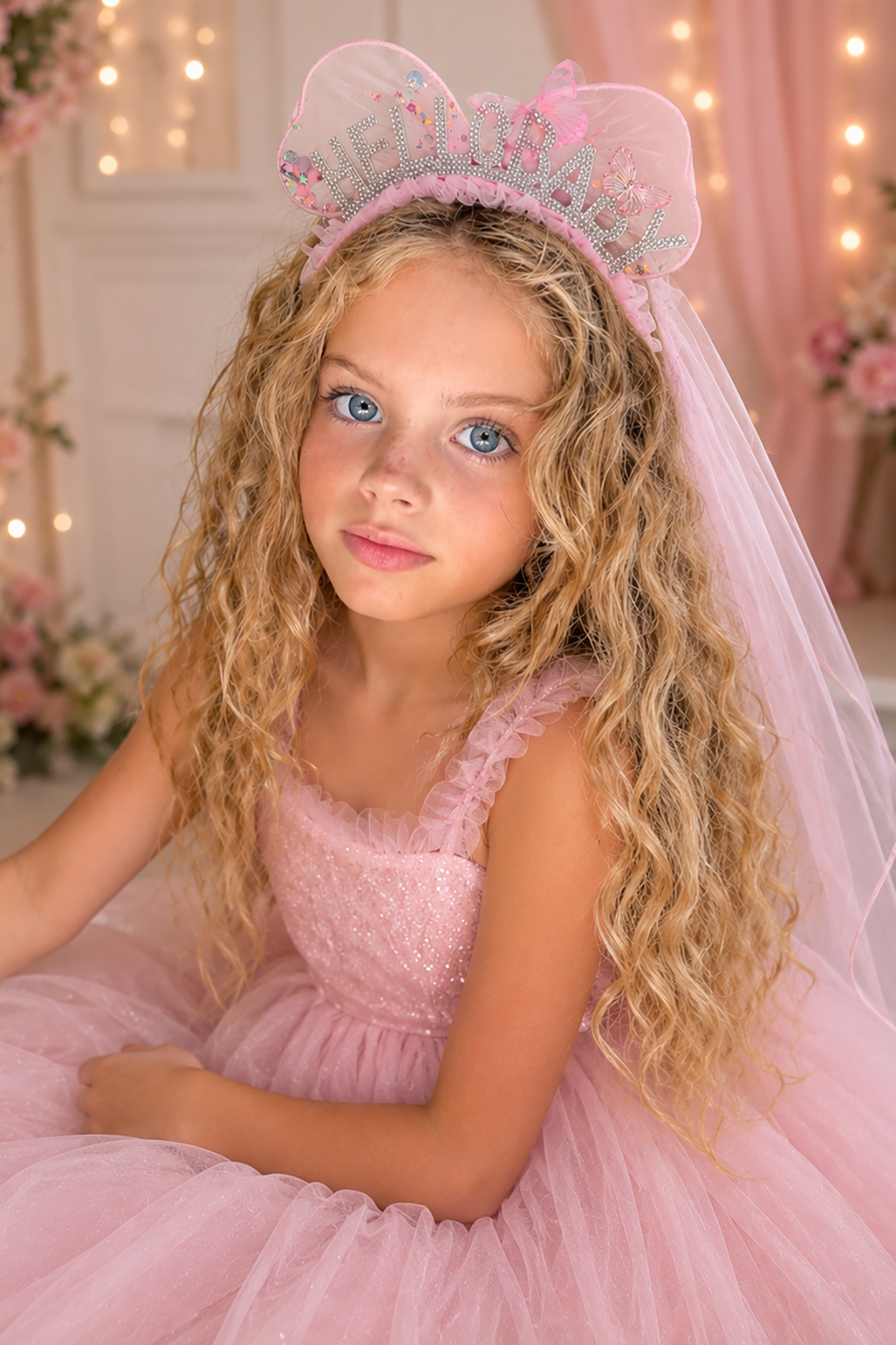 Pembe Renk Hello Baby Yazılı Tül Detaylı Çocuk Taç