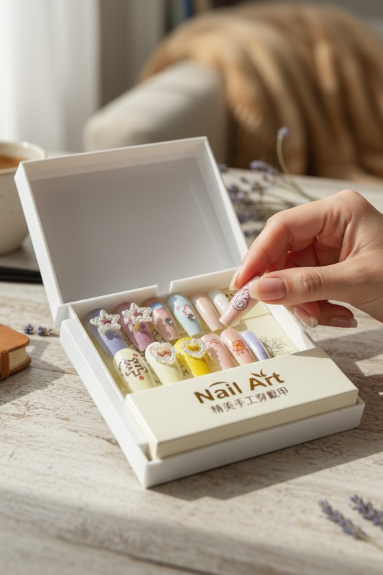 12li Karışık Renk İnci Detaylı Takma Tırnak Set (Yapıştırıcılı)